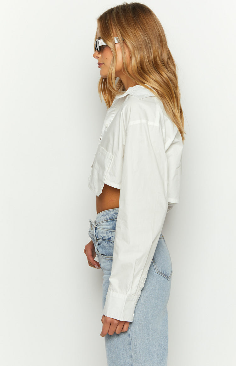Bestie White Button Up Crop Shirt Image