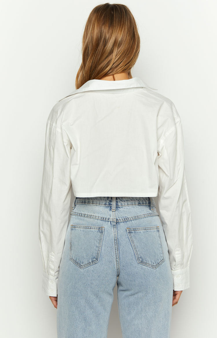 Bestie White Button Up Crop Shirt Image