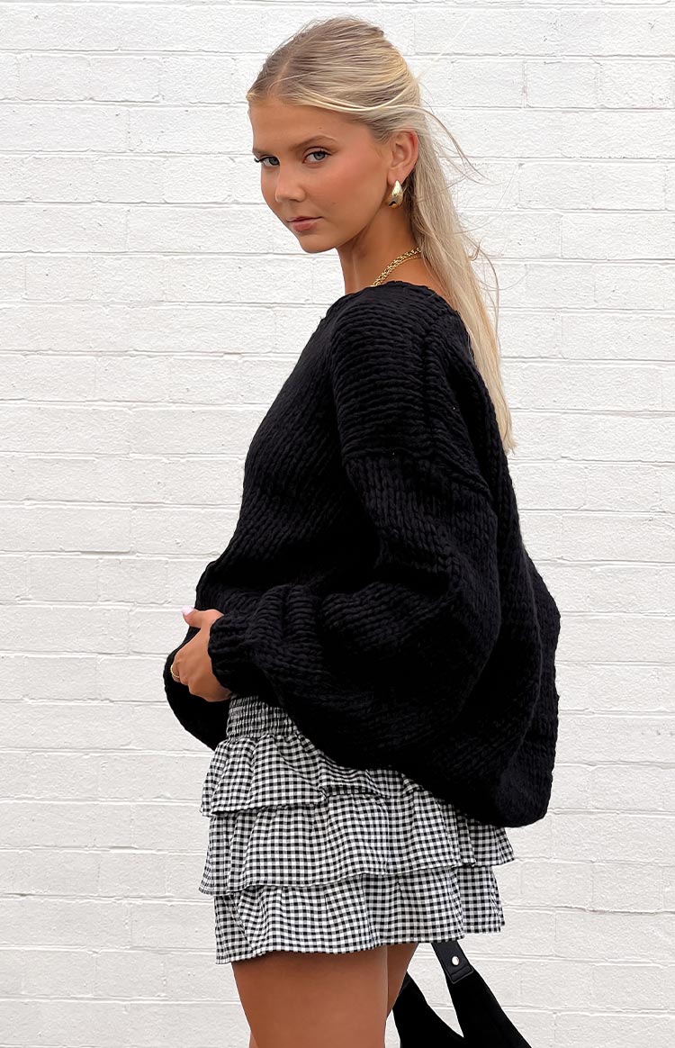Betsy Black Gingham Ruffle Mini Skirt Image