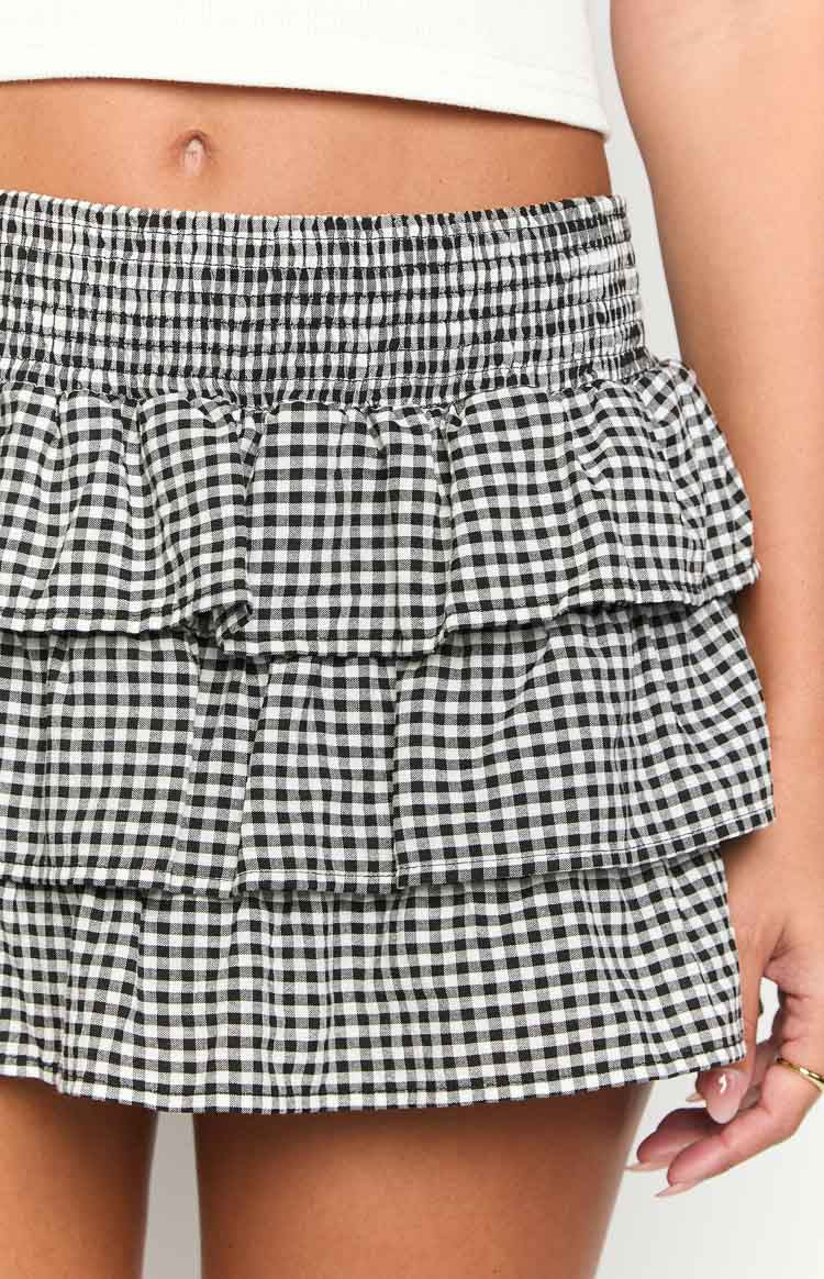Betsy Black Gingham Ruffle Mini Skirt Image