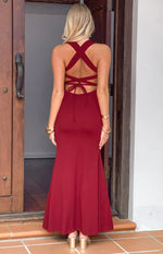 Beverley Wine Crepe Maxi Dress