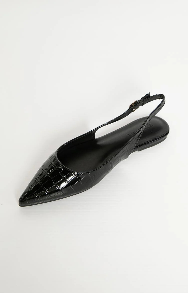 Billini Henna Black Patent Croc Mule