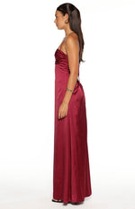 Blaise Burgundy Satin Maxi Dress Image