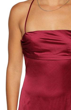 Blaise Burgundy Satin Maxi Dress