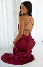Blaise Burgundy Satin Maxi Dress Image