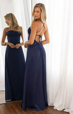 Blaise Navy Satin Maxi Dress