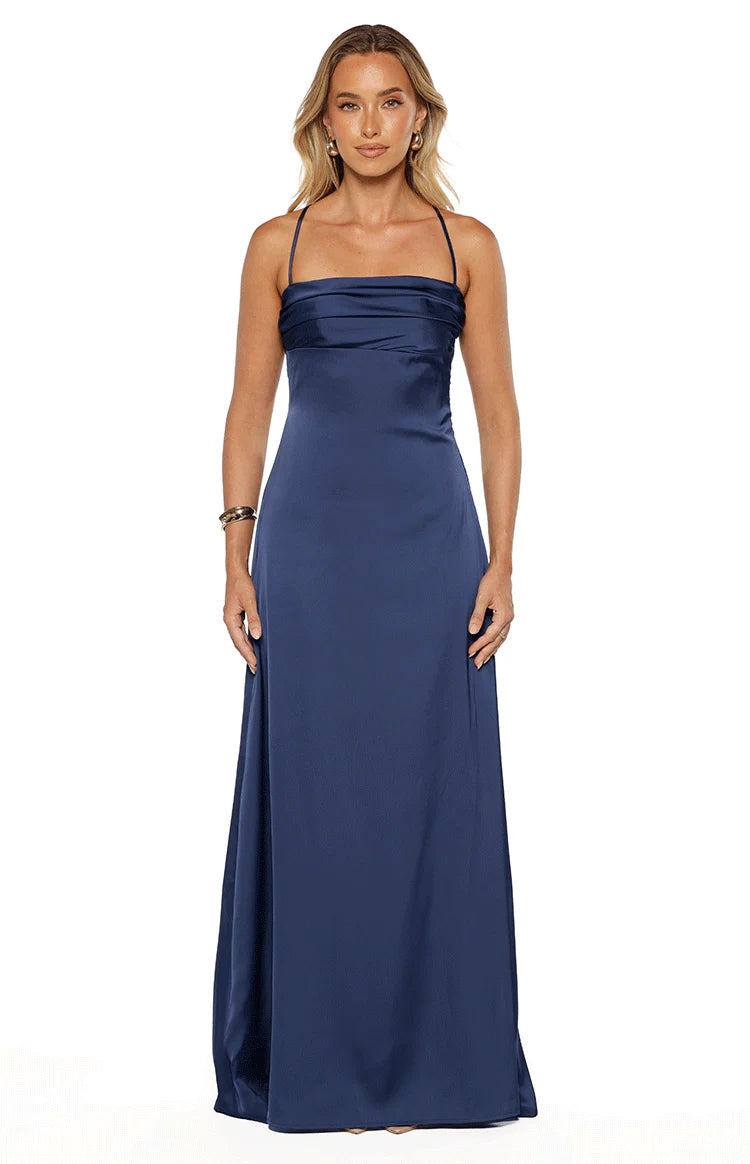 Blaise Navy Satin Maxi Dress
