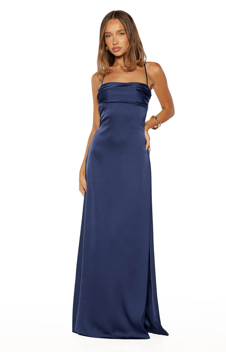 Blaise Navy Satin Maxi Dress Image