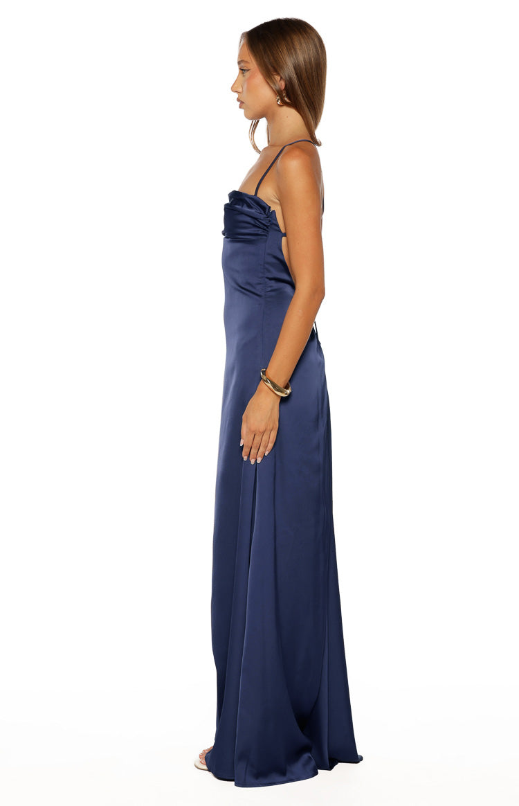 Blaise Navy Satin Maxi Dress Image