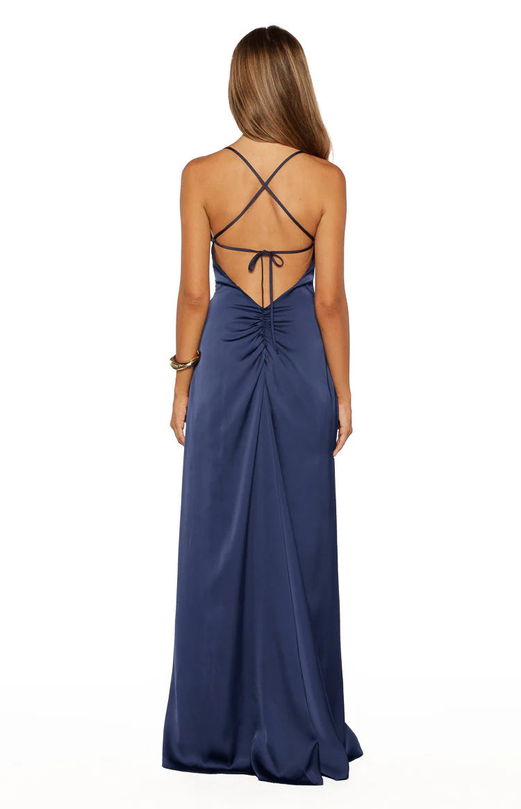 Blaise Navy Satin Maxi Dress