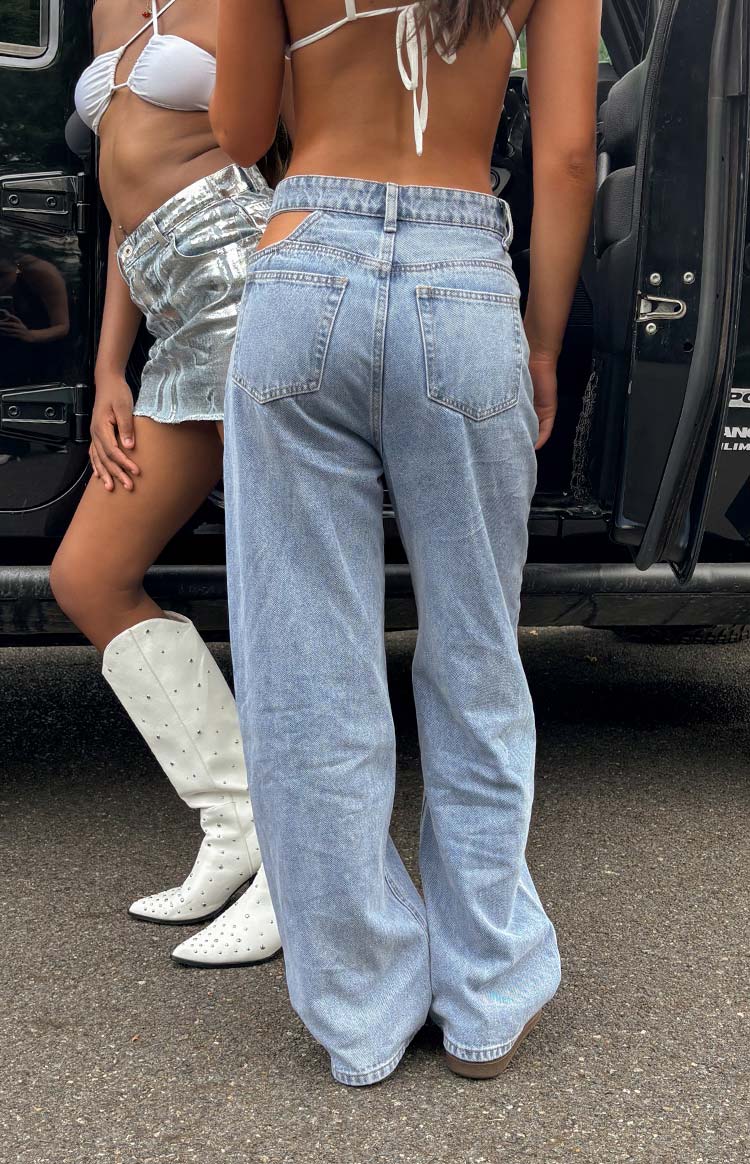 Blue Blaze Mid Wash Denim Cut Out Jeans Image