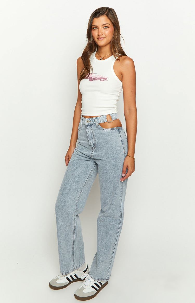Blue Blaze Mid Wash Denim Cut Out Jeans Image