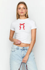 Bow White Baby Tee