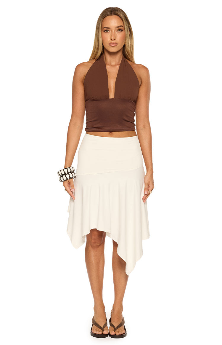 Brighton White Asymmetrical Midi Skirt Image