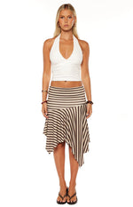 Brighton Brown Stripe Asymmetrical Midi Skirt