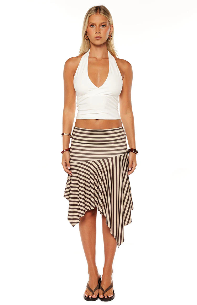 Brighton Brown Stripe Asymmetrical Midi Skirt