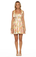 Brilliana Yellow Bloom Mini Dress
