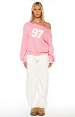 Buffie Pink Wash Off Shoulder Sweater