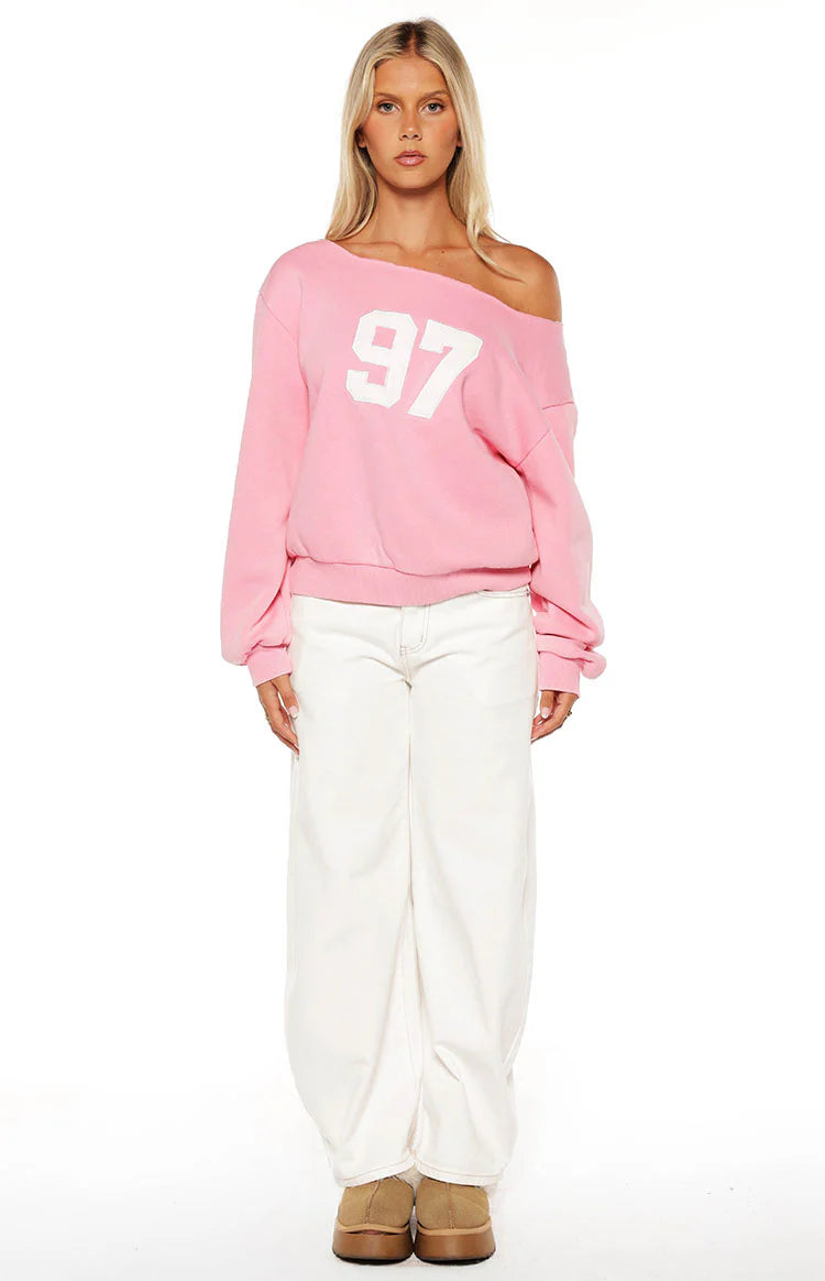 Buffie Pink Wash Off Shoulder Sweater