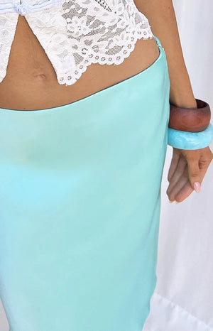 Camille Aqua Satin Midi Skirt