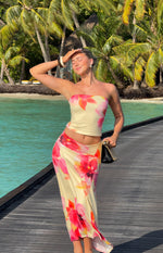 Alora Yellow and Pink Floral Print Hanky Hem Maxi Skirt Image