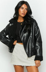 Caprani Black PU Shearling Jacket Image