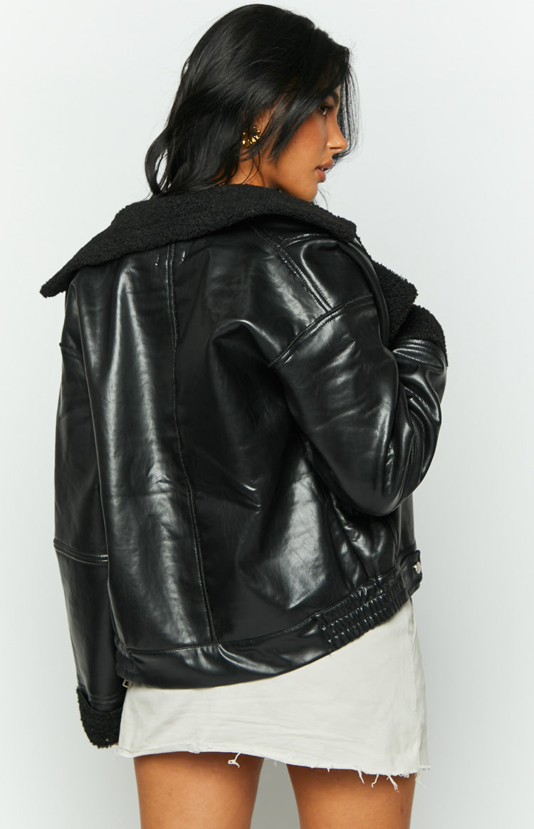 Caprani Black PU Shearling Jacket Image