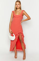 Caribbean Red Ruffle Maxi Dress Image