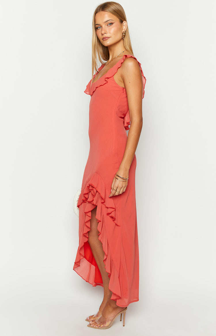 Caribbean Red Ruffle Maxi Dress Image