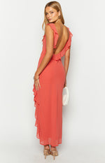 Caribbean Red Ruffle Maxi Dress Image