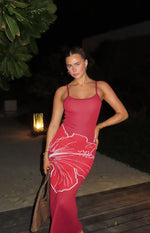 Carly Red Knit Hibiscus Print Maxi Dress Image