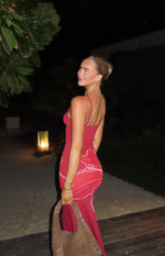 Carly Red Knit Hibiscus Print Maxi Dress Image