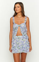 Caspian Purple Floral Print Chiffon Top