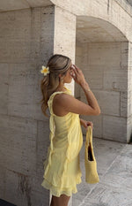 Beginning Boutique Caspian Yellow Chiffon Mini Skirt yellow chiffon tiered ruffle mini skirt