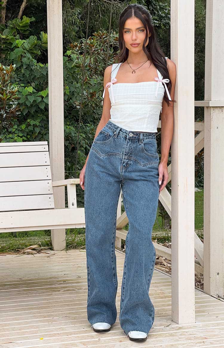 Catch Up Mid Wash Straight Leg Denim Jeans Image
