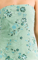 Celene Teal Sequin Strapless Mini Dress