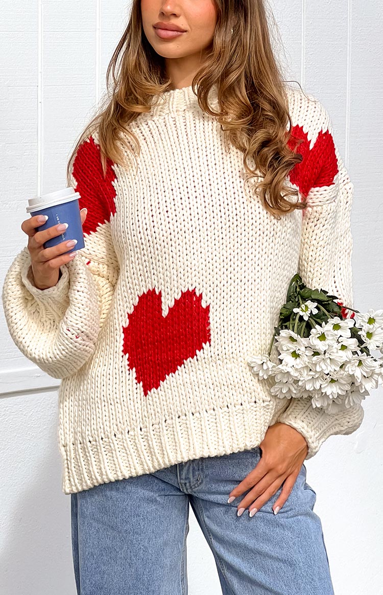 Chandi Cream Heart Chunky Knit Sweater Image
