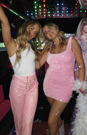 Beginning Boutique Charming Pink Sequin Mini Dress pink sequin square neck bodycon mini dress