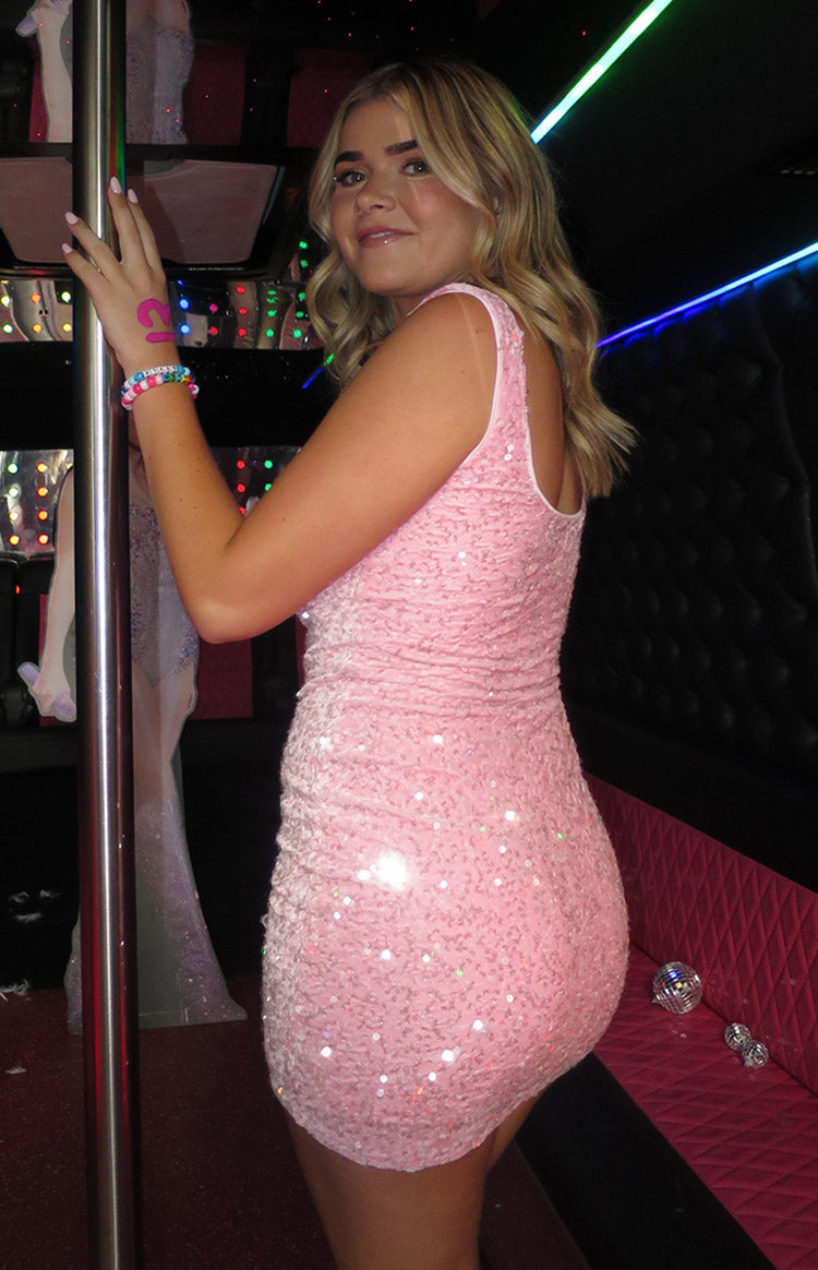 Charming Pink Sequin Mini Dress Image