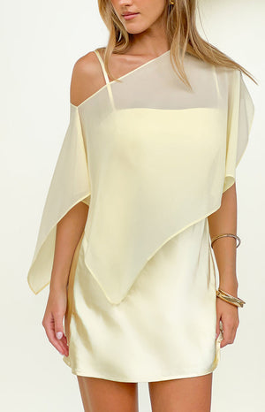 Beginning Boutique Chelsea Yellow Sheer Chiffon Cape pale yellow sheer chiffon asymmetrical draped cape