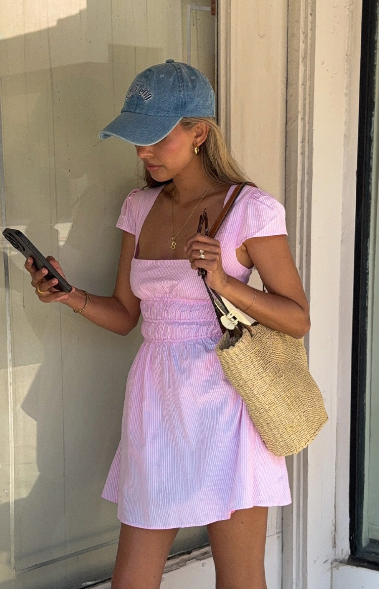 Clairo Light Pink Stripe Cap Sleeve Mini dress Image