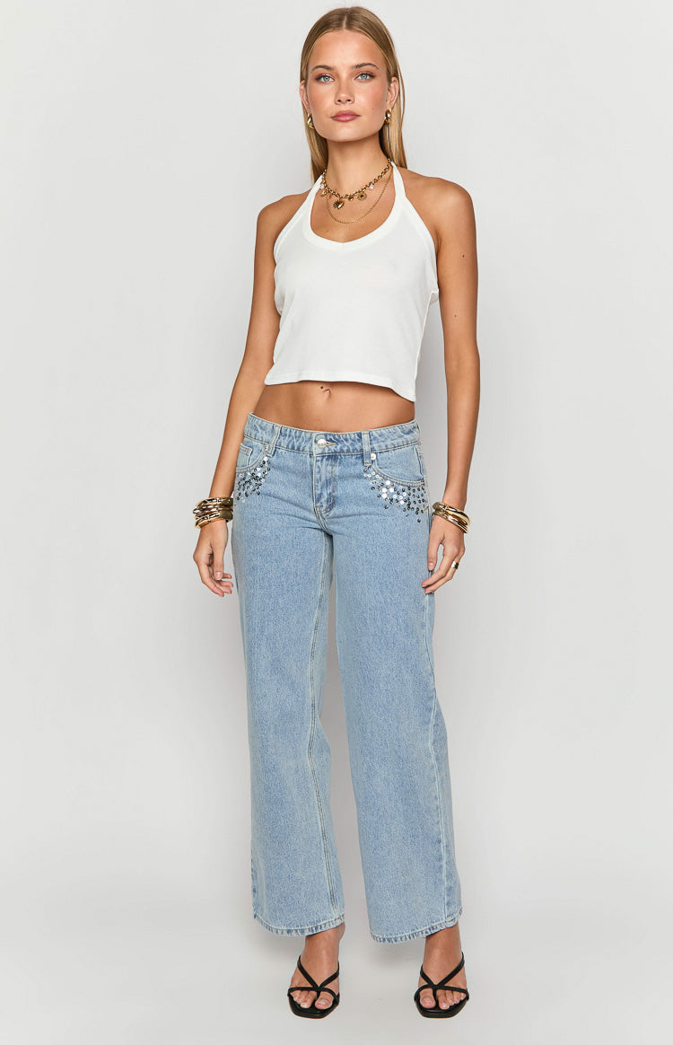 Clara Sequin Light Wash Denim Low Rise Jeans Image