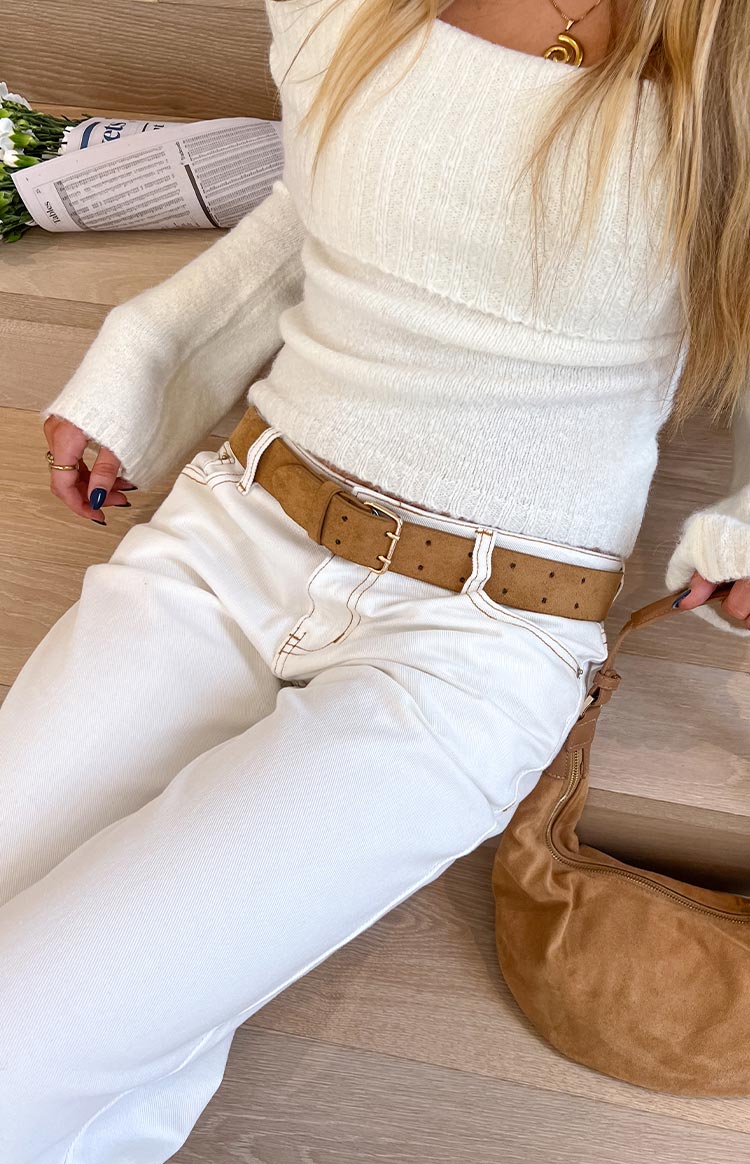 Clara Star White Denim Low Rise Jeans Image
