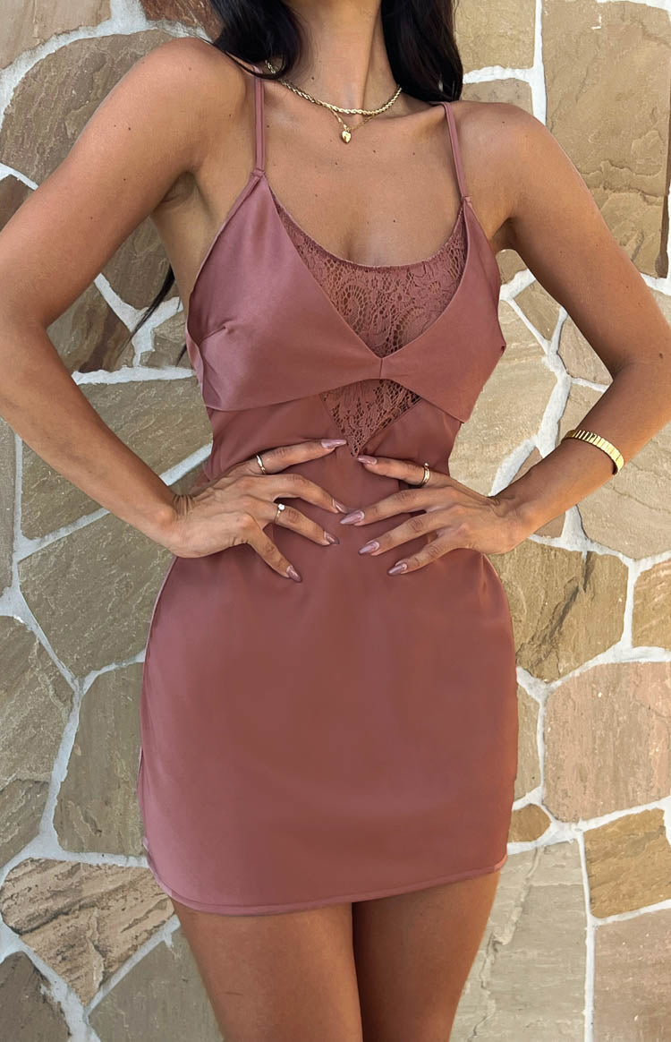 Clarissa Brown Slip Mini Dress Image