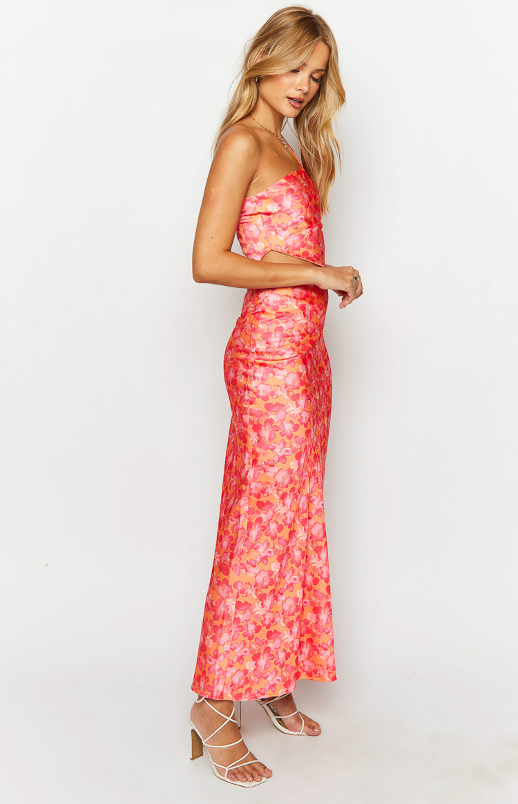 Claudi Orange And Pink Satin Maxi Skirt Image
