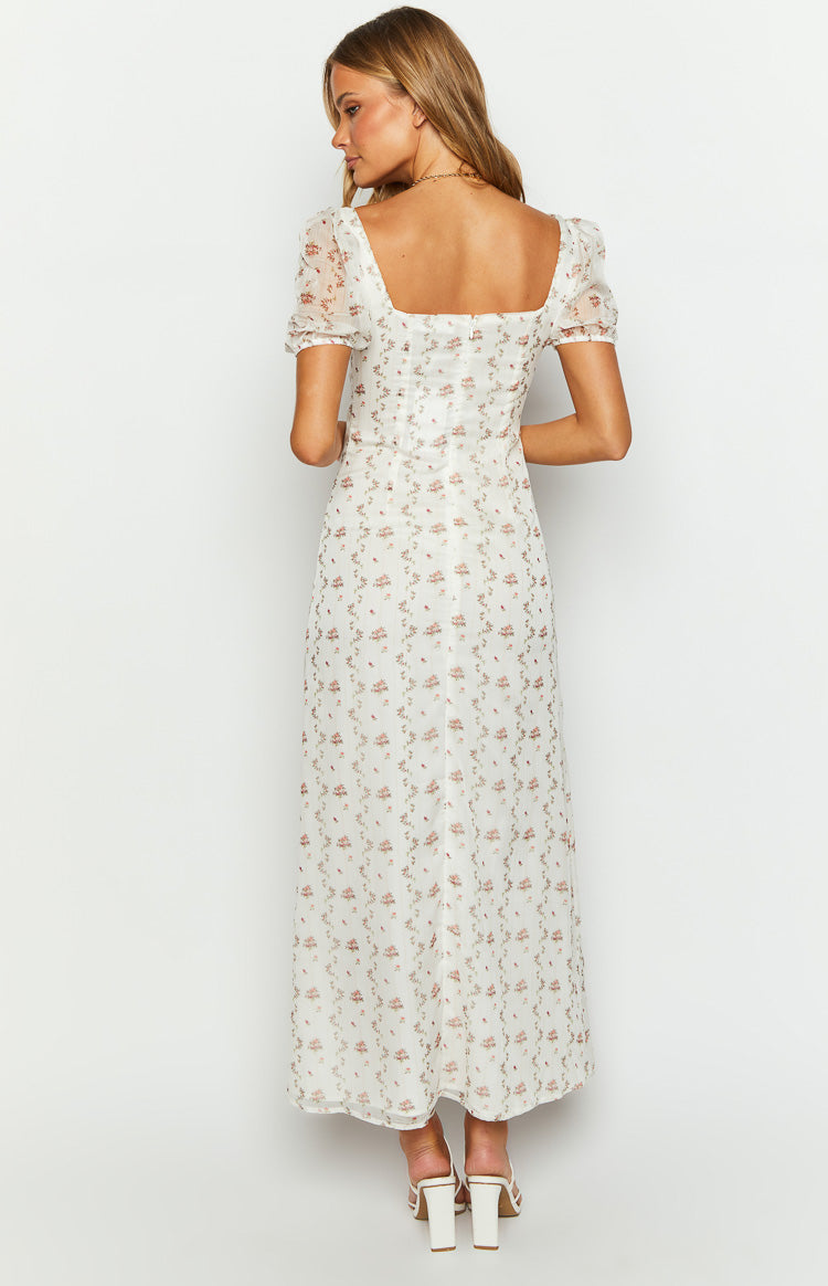 Clydie White Floral Cap Sleeve Midi Dress Image