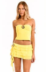 Cody Yellow Ruffle Hibiscus Trim Mini Skirt Image