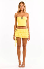 Cody Yellow Strapless Hibiscus Trim Top