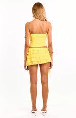 Cody Yellow Strapless Hibiscus Trim Top