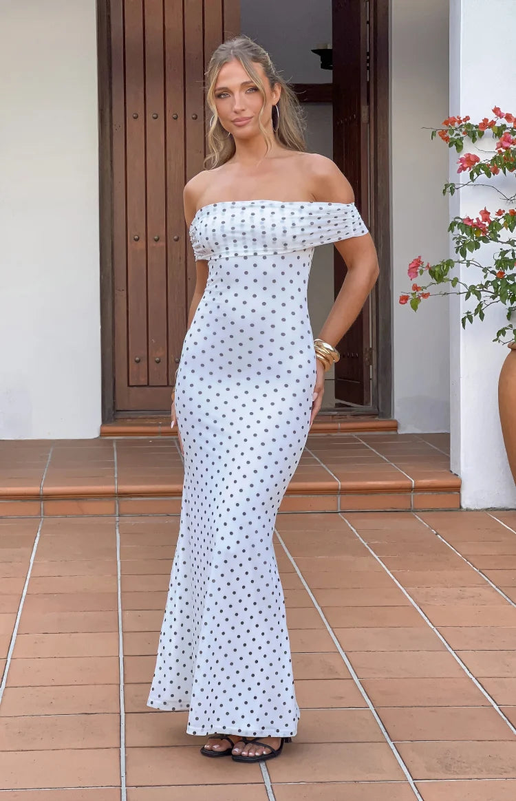 Cole White Polka Mesh Maxi Dress